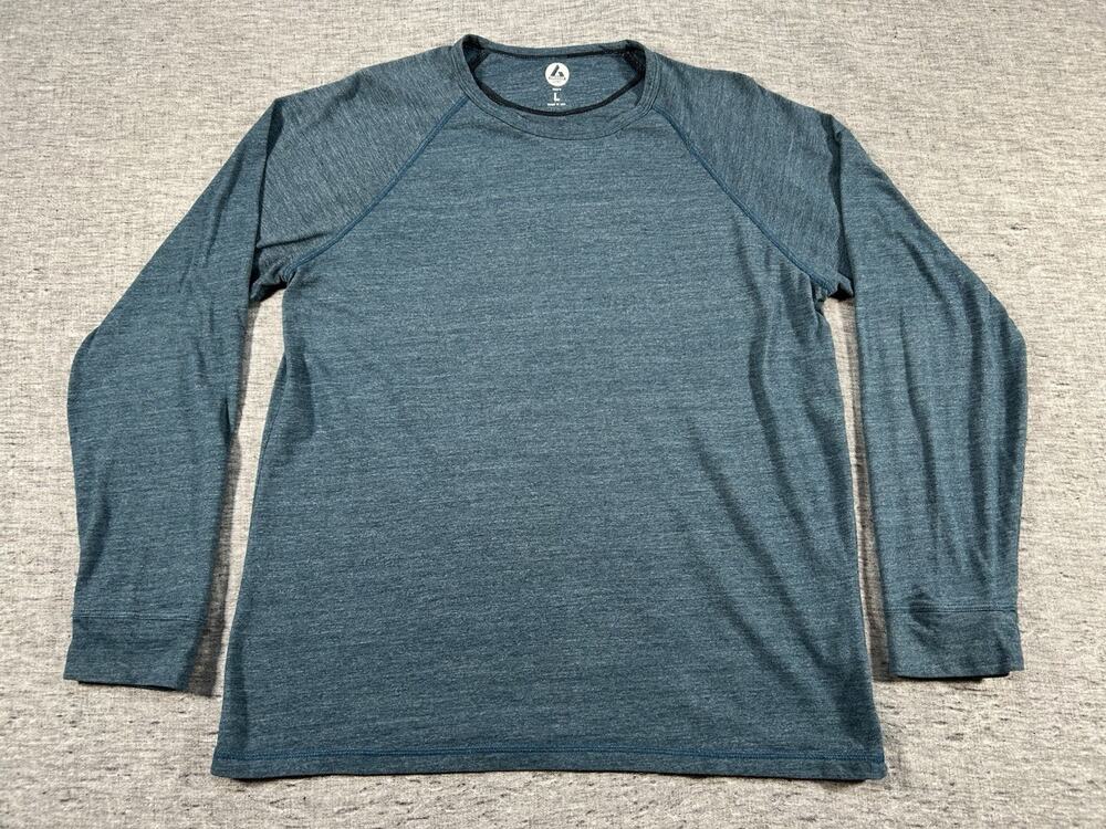 American Giant Shirt Mens Large Blue Raglan Long Sleeve Pullover Crew USA Made